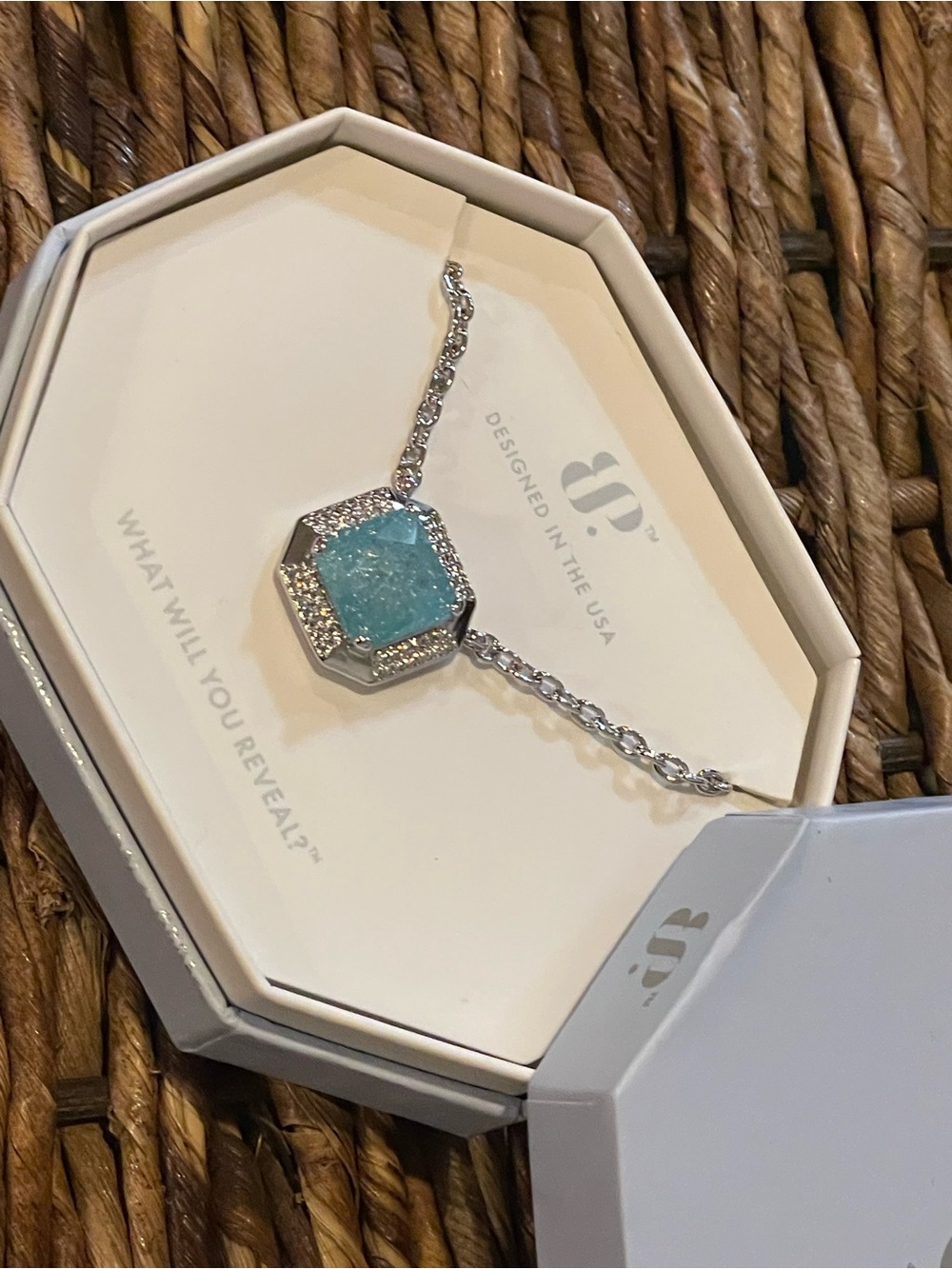 bp - Lost in the Moment - Rhodium  - Blue Topqz Ice Crystal Hexagon Pendant
